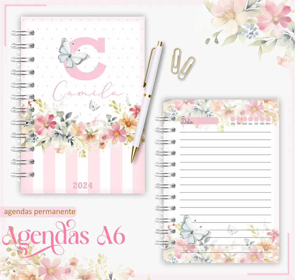 Agenda Permanente – A6 Floral Borboleta 1
