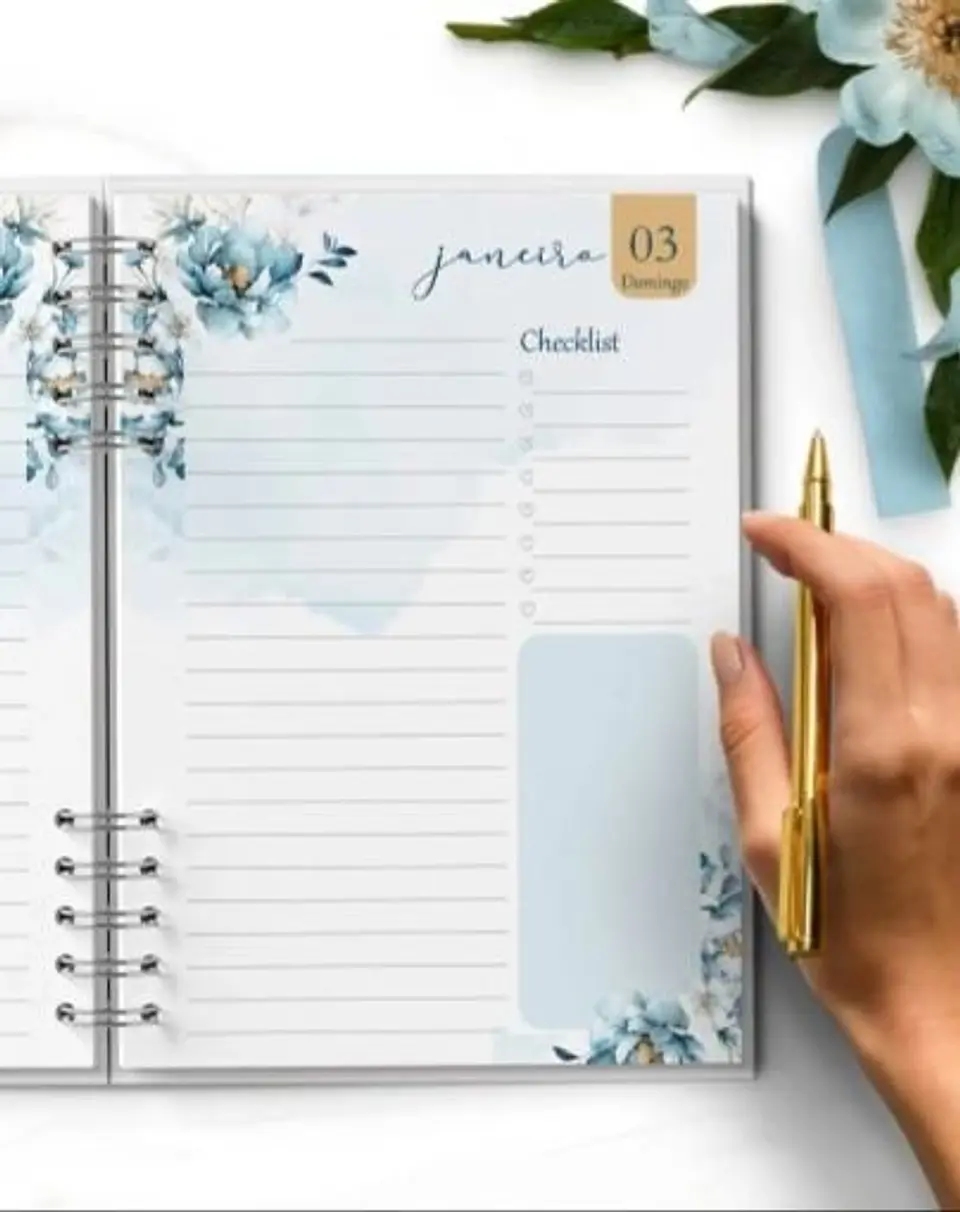COMBO 8 AGENDAS 2027 E PERMANENTE COM VERSÍCULOS E SEM VERSÍCULOS FLORAL AZUL 3