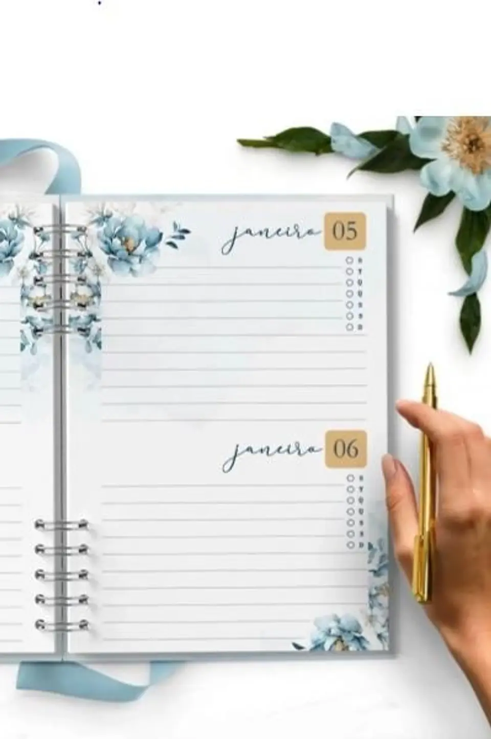 COMBO 8 AGENDAS 2027 E PERMANENTE COM VERSÍCULOS E SEM VERSÍCULOS FLORAL AZUL 6