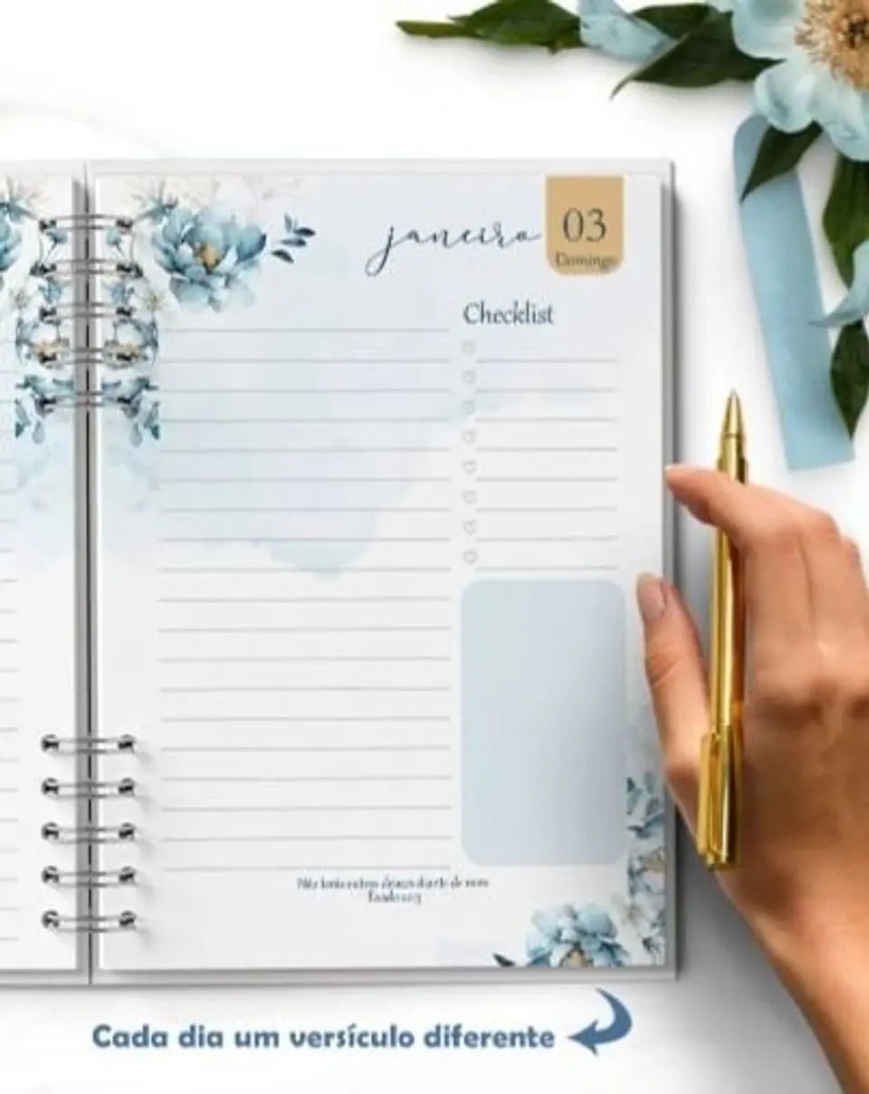COMBO 8 AGENDAS 2027 E PERMANENTE COM VERSÍCULOS E SEM VERSÍCULOS FLORAL AZUL 8