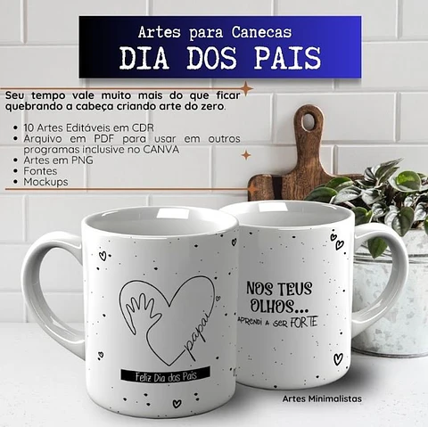 ARTE PARA CANECA DIA DOS PAIS MINIMALISTA