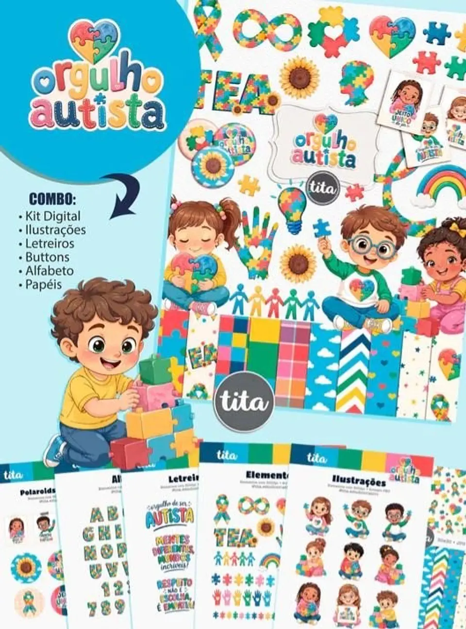 ORGULHO AUTISTA – COMBO DE ILUSTRAÇÕES E PAPÉIS 1