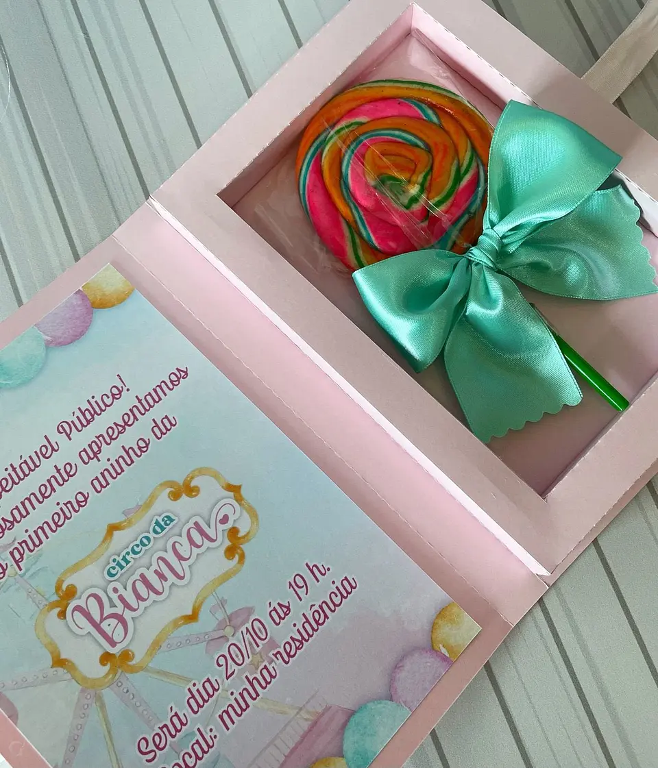 Arquivo de Corte Caixa Convite Pirulito Circo Rosa 2