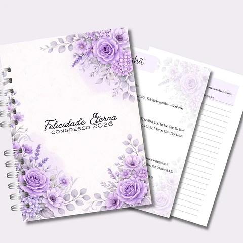 Caderno para o Congresso 2026 – Floral Azul COM Tema