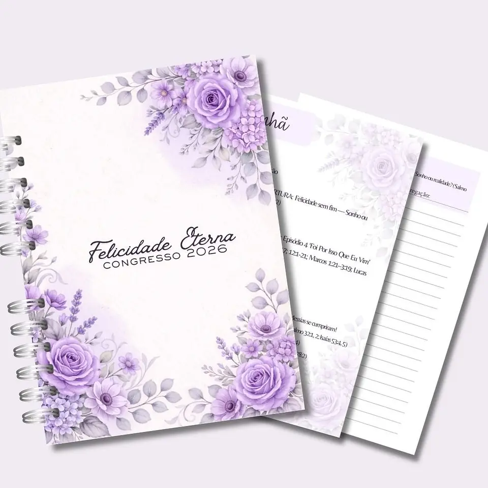 Caderno para o Congresso 2026 – Floral Azul COM Tema 1