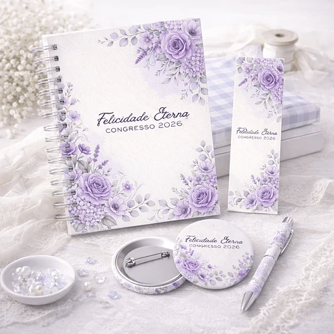 Caderno para o Congresso 2026 – Floral Azul COM Tema