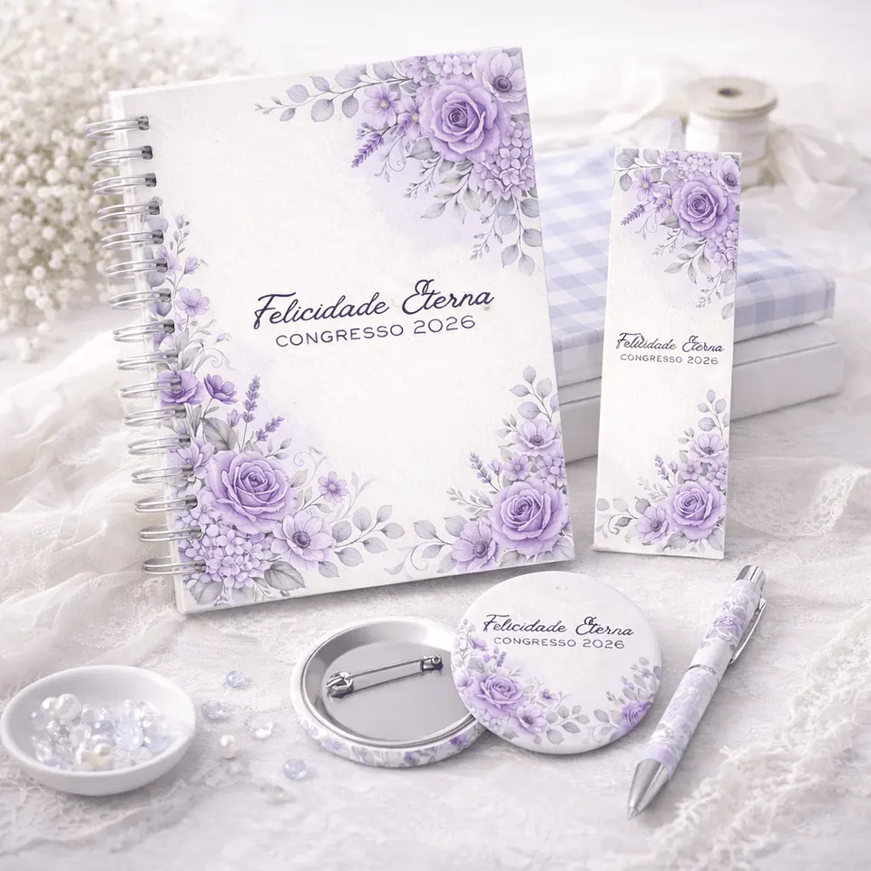 Caderno para o Congresso 2026 – Floral Azul COM Tema 2