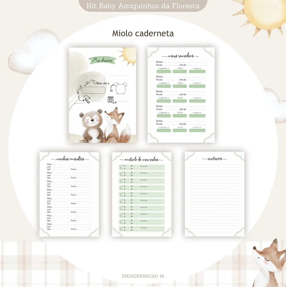 Caderneta e Kit Maternidade BICHINHOS NA FLORESTA 11