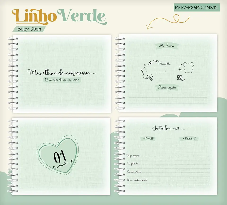 Caderneta e Livro do bebe Linho Verde - Arquivo Digital 13