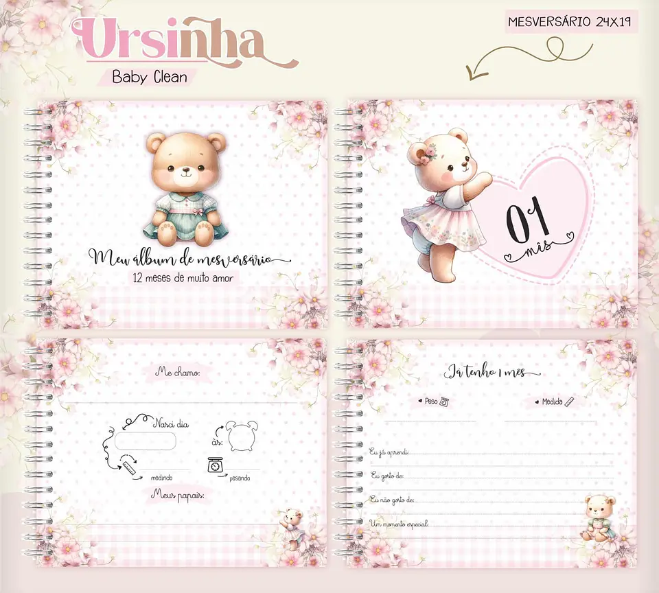 Caderneta e Livro do bebe Ursinha Baby Clean - Arquivo Digital 5