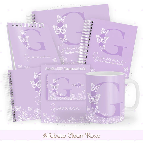 Caderneta e Livro do bebe Alfabeto Clean Borboleta Roxo