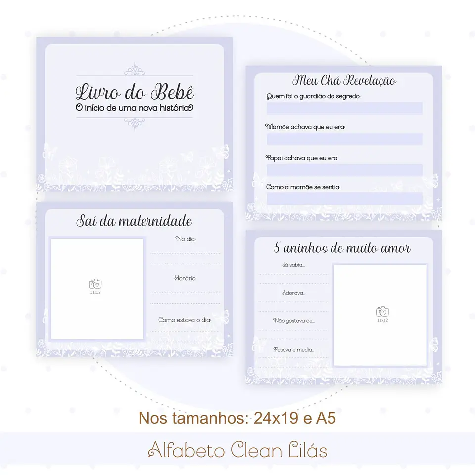 Caderneta e Livro do bebe Alfabeto Clean Borboleta Lilás 13