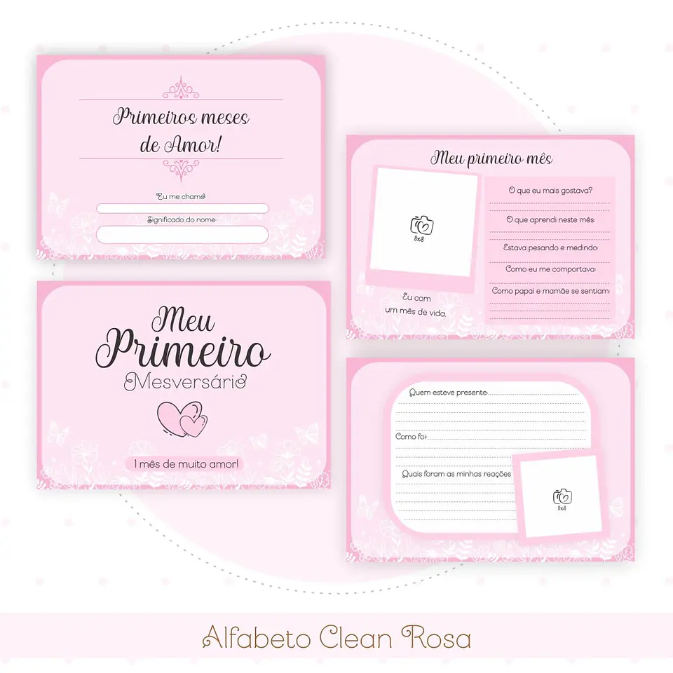 Caderneta e Livro do bebe Alfabeto Clean Borboleta Rosa 10