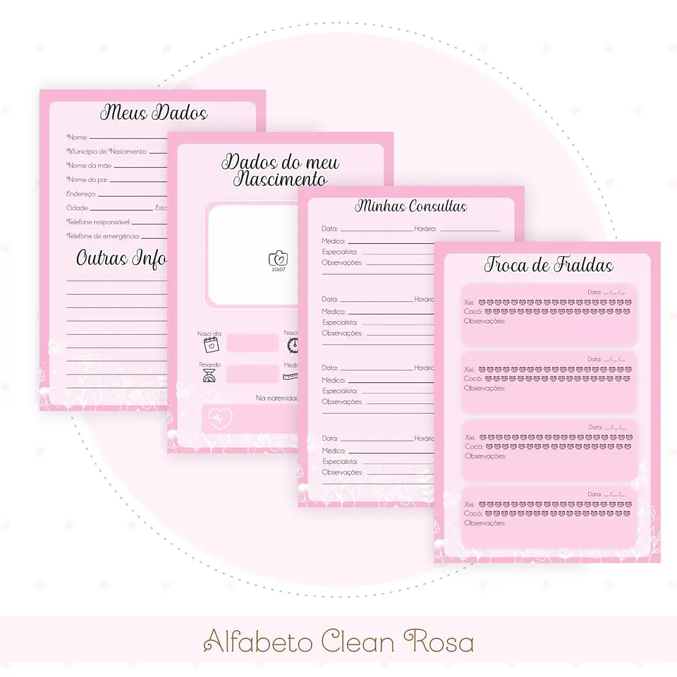 Caderneta e Livro do bebe Alfabeto Clean Borboleta Rosa 12