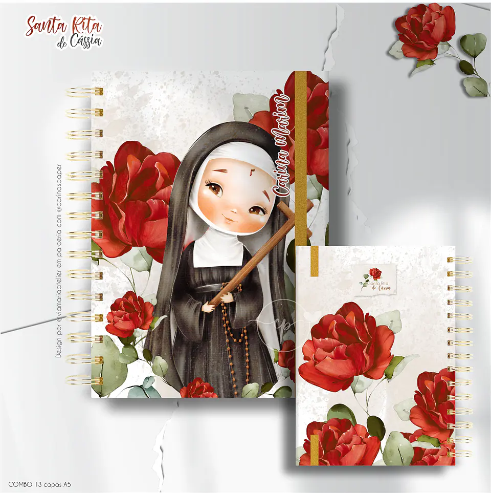 Combo 13 capas A5 Santa Rita de Cássia + 1 miolo neutro Brinde 6