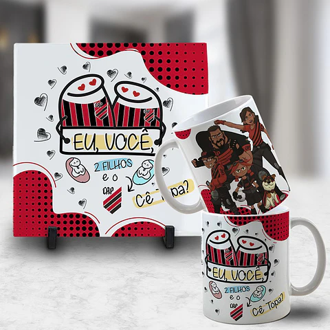 Arquivo Digital Kit Caneca + Azulejo Mascotes Time Dia dos Namorados
