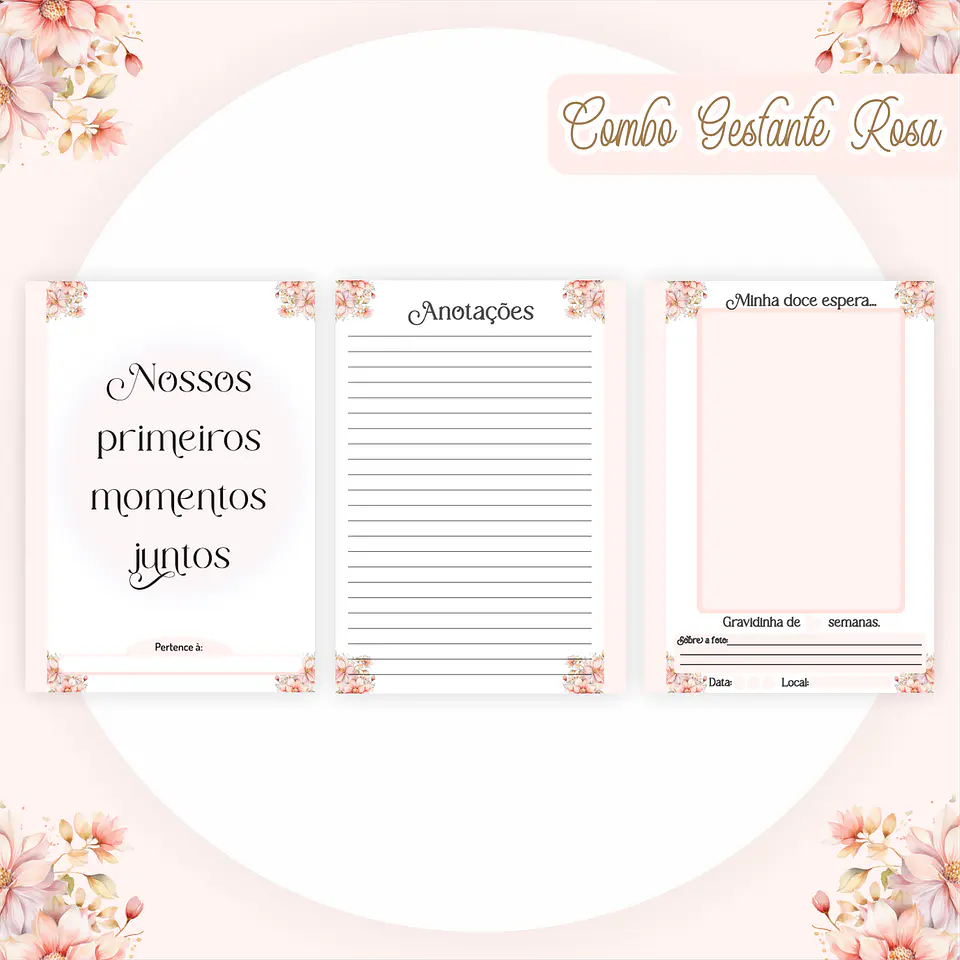 Combo e Caderneta Gestante Rosa Arquivo Digital 12