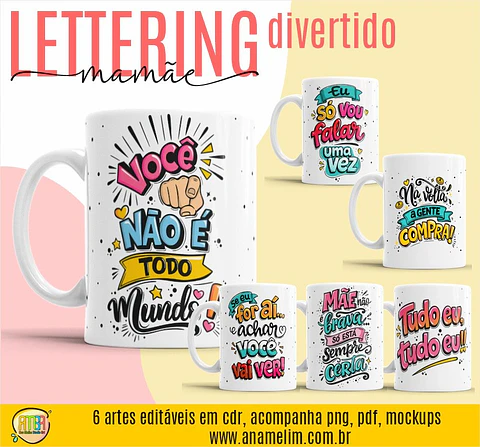 Arquivo Digital Pack Caneca Lettering Divertida Mamãe