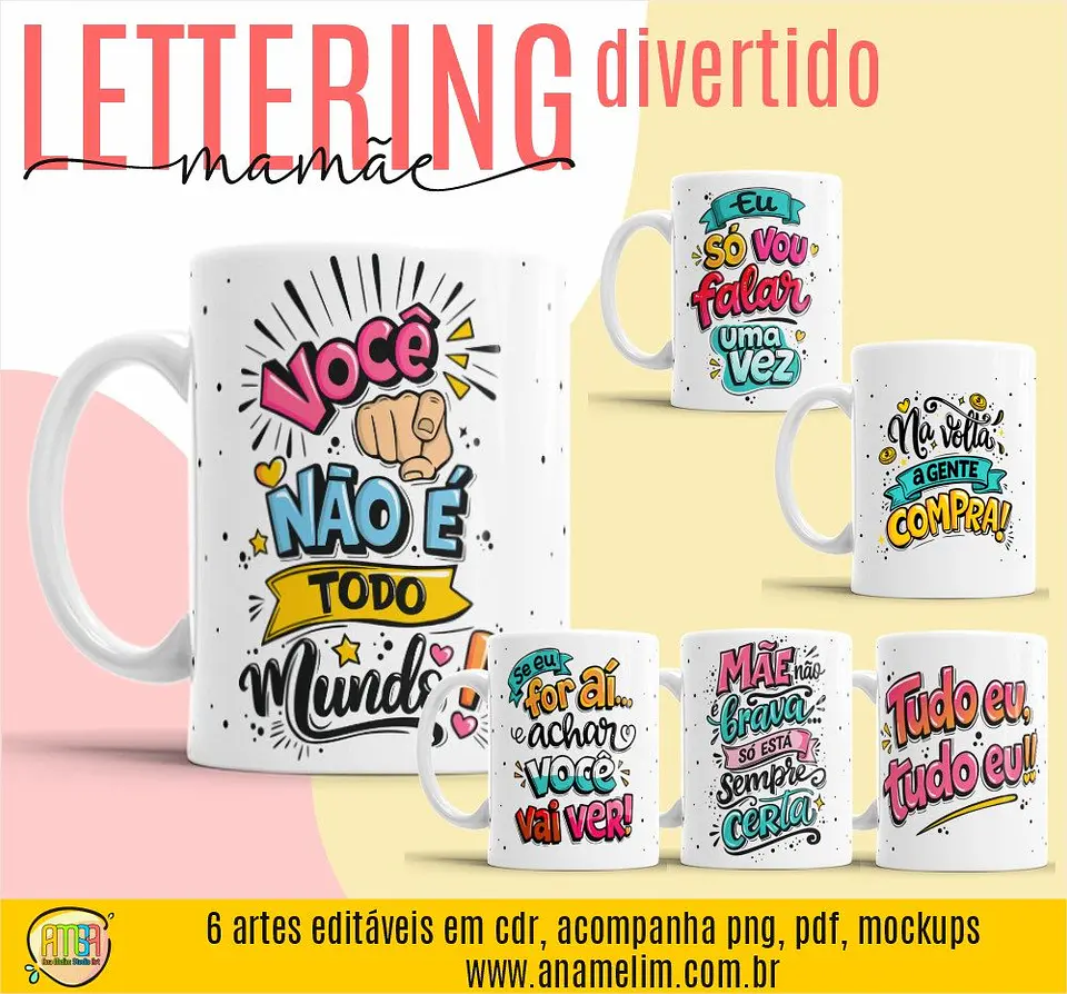 Arquivo Digital Pack Caneca Lettering Divertida Mamãe 1