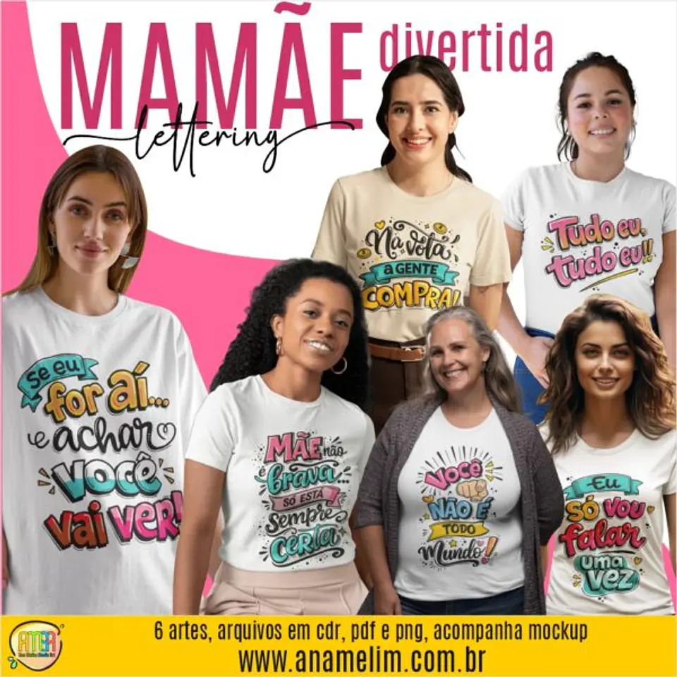 Arquivo Digital Pack Camisas Lettering Mães 1