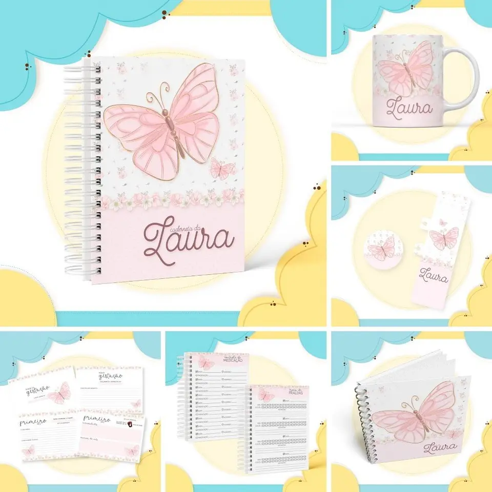 Caderneta Vacinação Álbum Bebe Borboleta Arquivo Digital 1