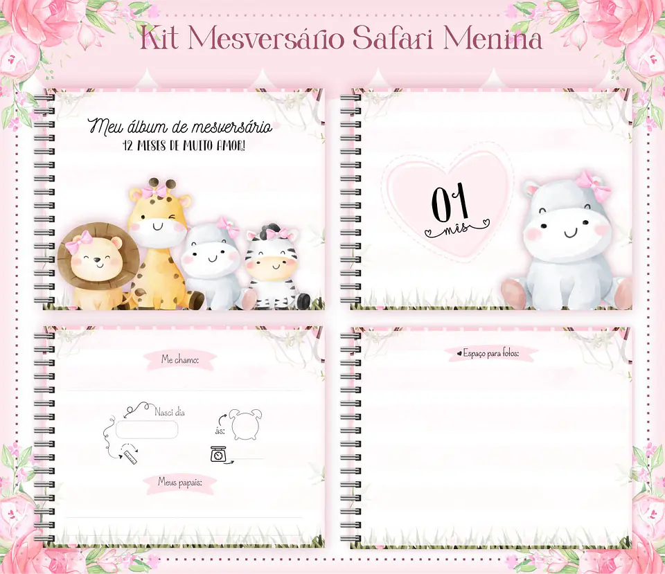 Arquivo Digital Caderneta e Livro Bebê Safari Menina 8
