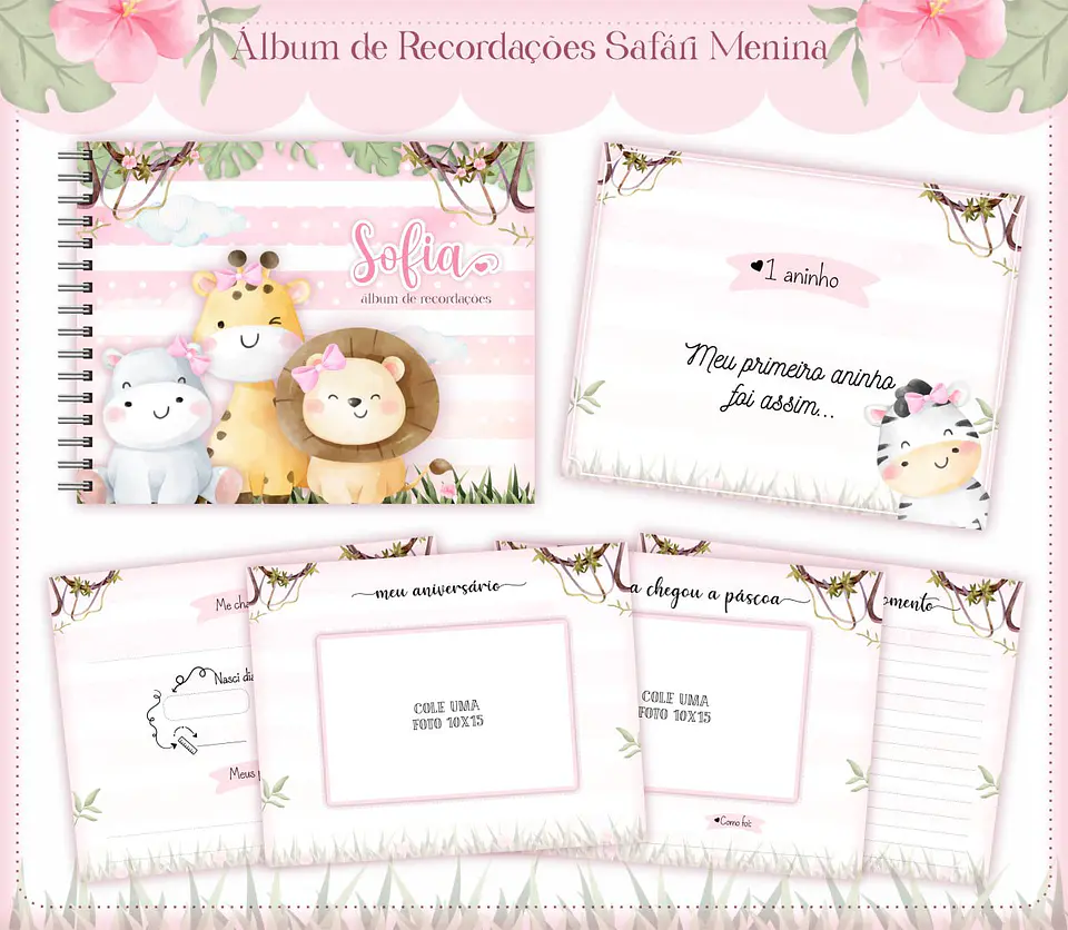 Arquivo Digital Caderneta e Livro Bebê Safari Menina 9