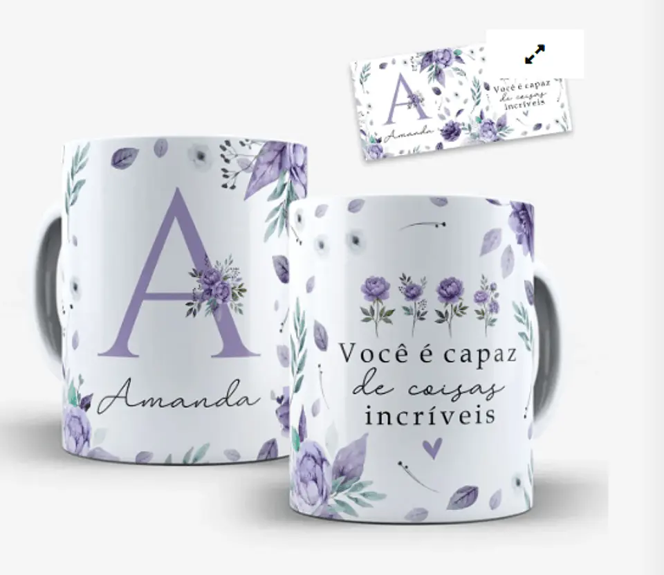 Arquivo Digital Arte Caneca Alfabeto Floral Lilás 1