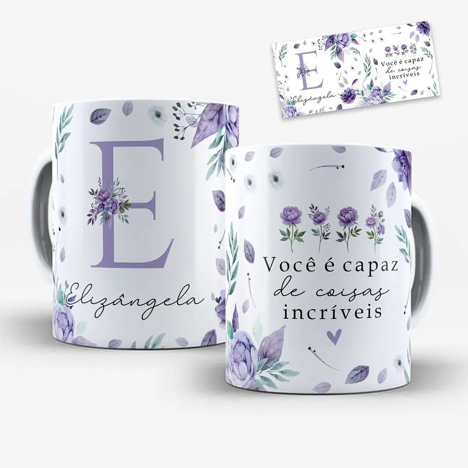 Arquivo Digital Arte Caneca Alfabeto Floral Lilás 3