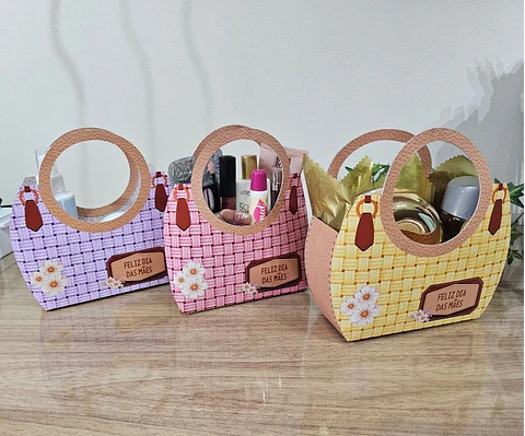 3 Bolsas com alça M 18x17x6 cm Dia das Mães
