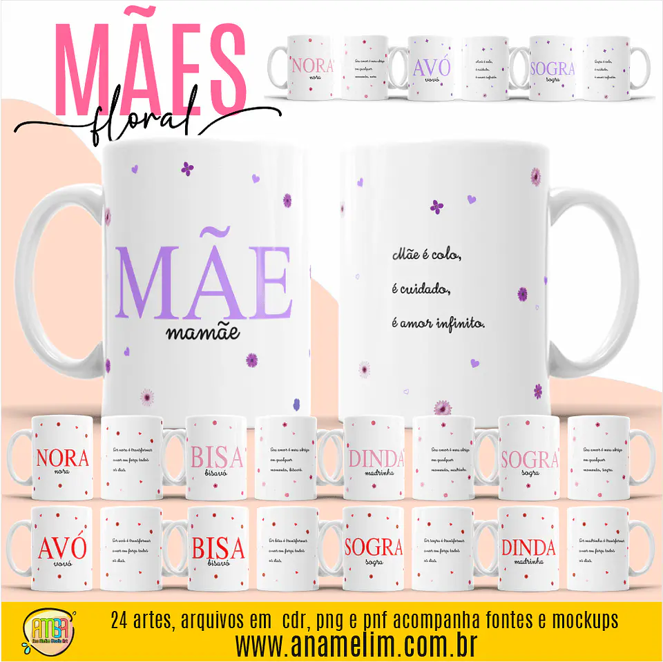 Estampa Mães Floral Canecas Arquivo Digital 1