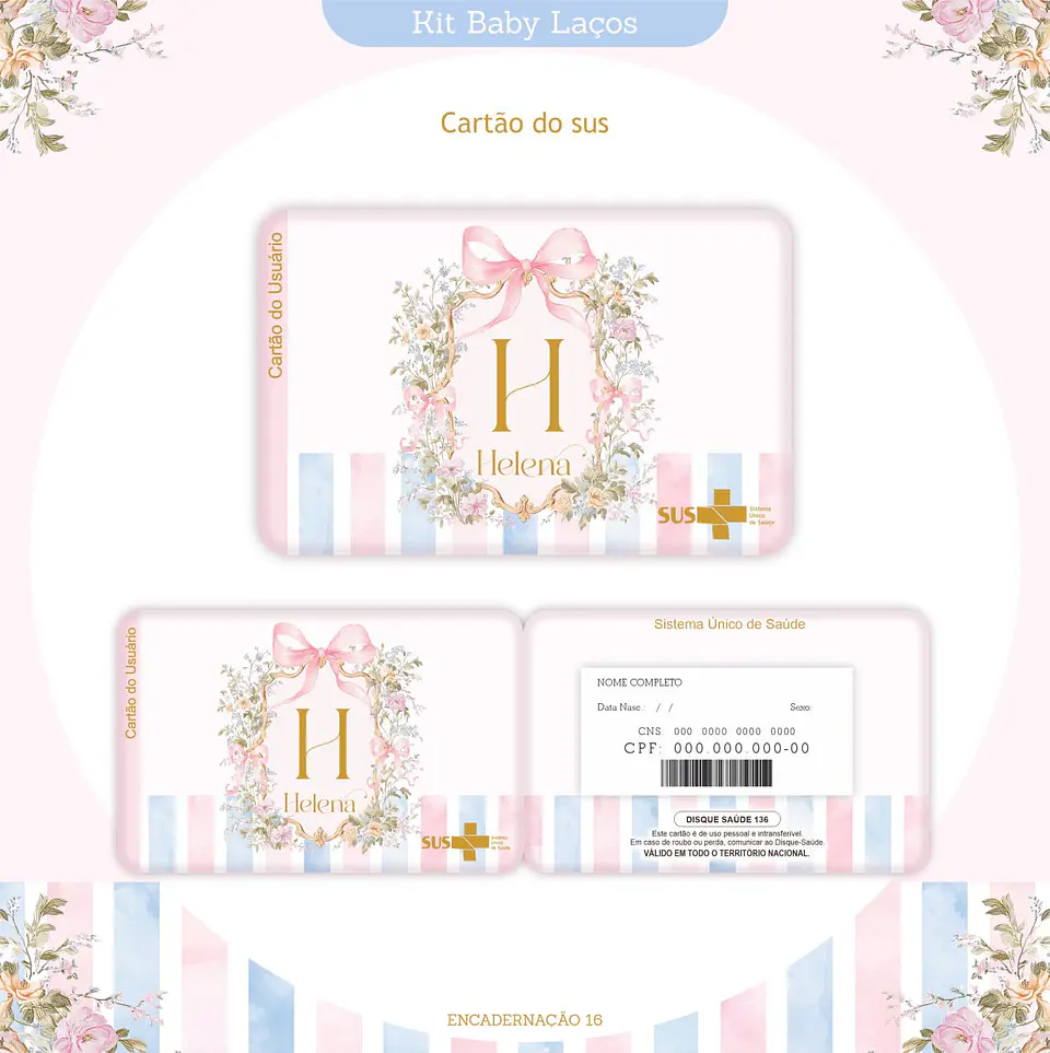 Caderneta de Vacina e Kit Completo Maternidade Laços Cute Arquivo Digital 11