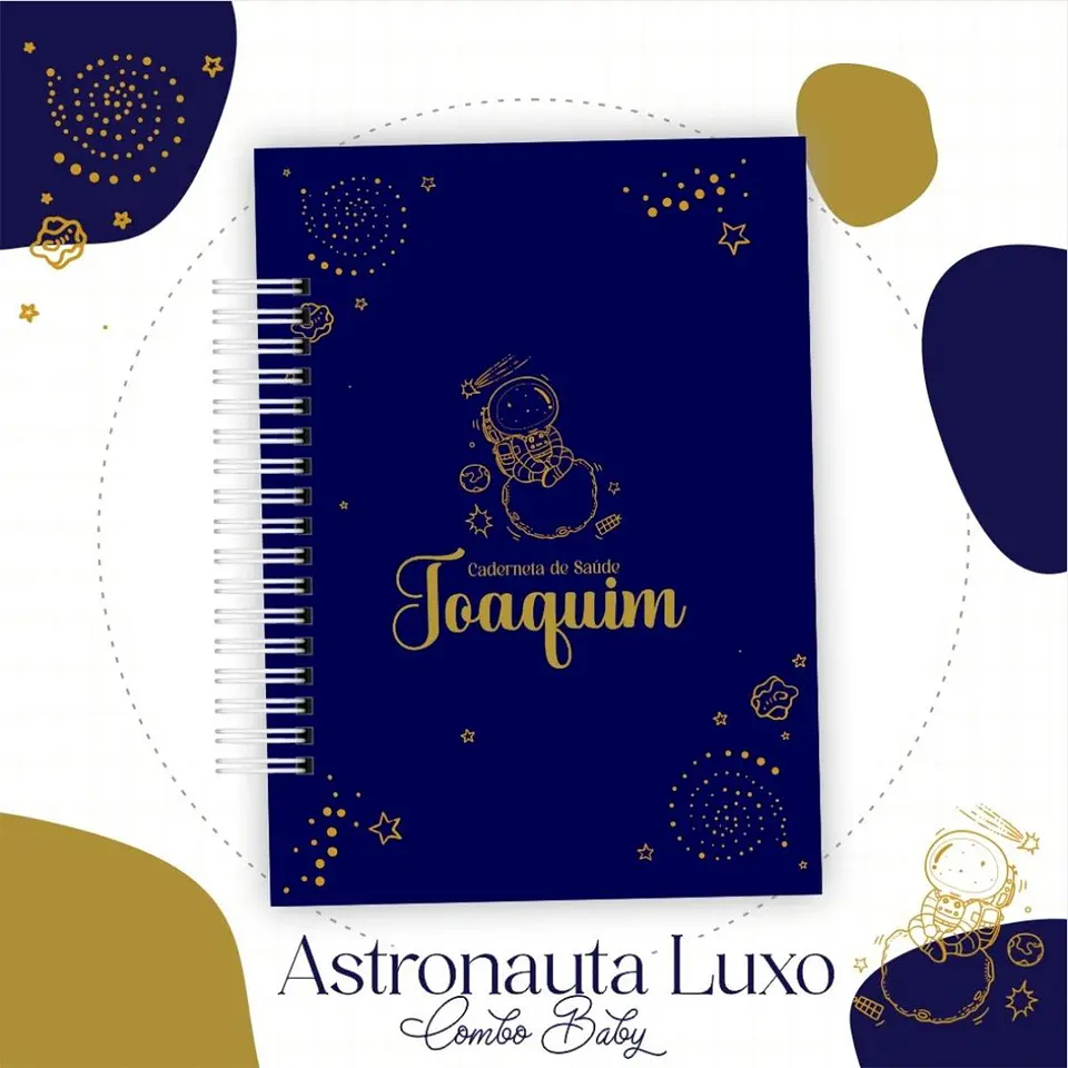 Astronauta Azul Marinho Maternidade Caderneta Vacina/Livro Bebê 2