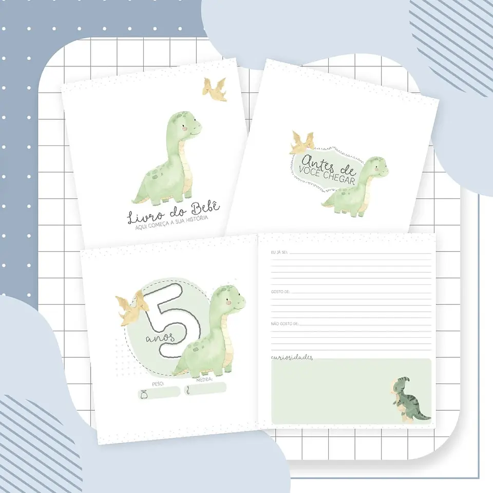 Arquivo Digital Pack Livro do Bebê Dinossauro Aquarela 3