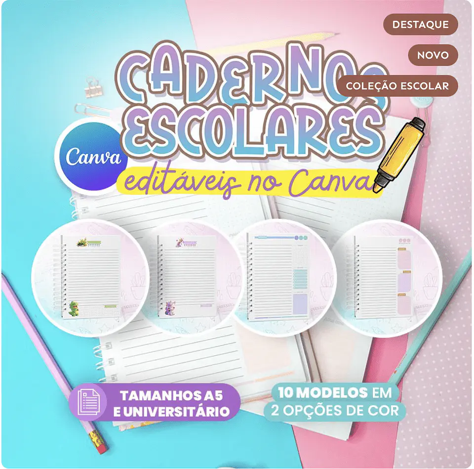 Arquivo Digital Cadernos Escolares Editáveis no Canva 1