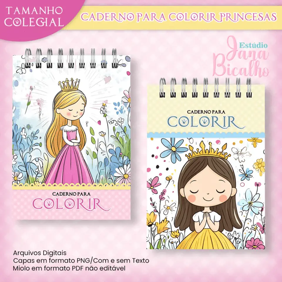 Arquivo Caderno Colegial Para Colorir Princesas 1
