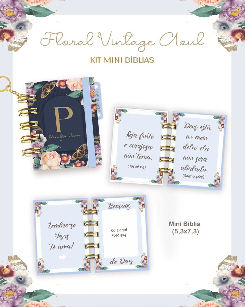 Arquivo Kit Mini Bíblia - Floral Vintage Azul 1