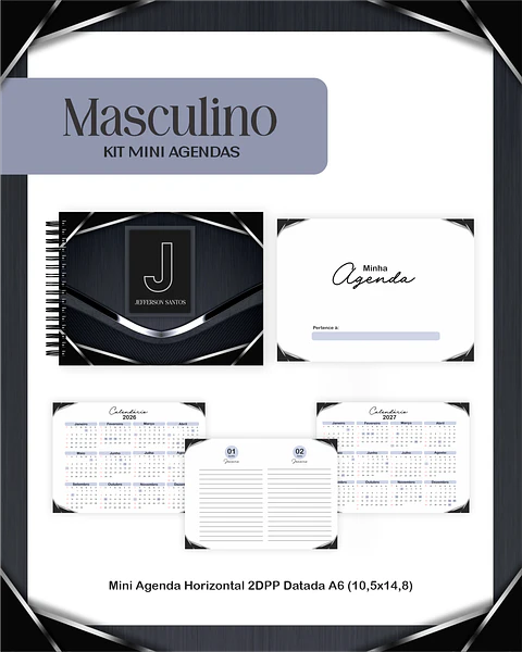 Arquivo Mini Agenda Horizontal A6 2026 - Masculino