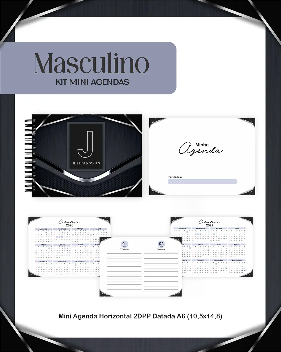 Arquivo Mini Agenda Horizontal A6 2026 - Masculino 2