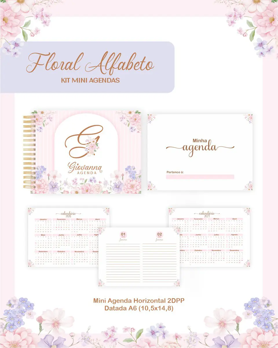Arquivo Kit Mini Agendas Floral Alfabeto 2