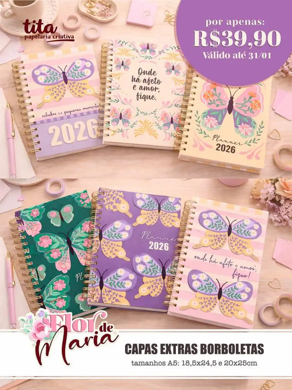 Arquivo Digital Pack Capas Borboletas Dia das Mulheres Flor de Maria 1