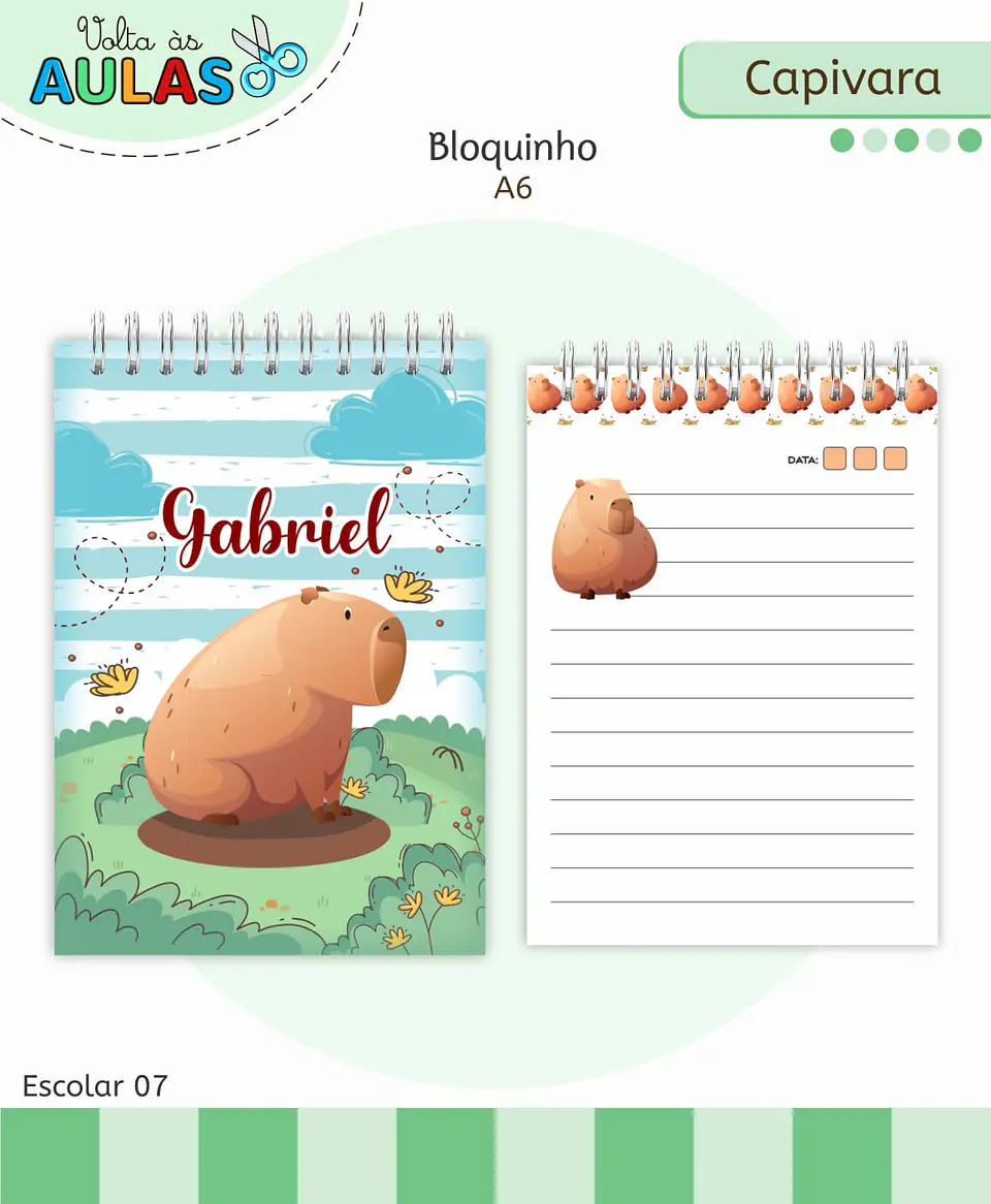 Arquivo Digital Pack Volta ás Aulas Escolar 2026 Capivara Menino 5