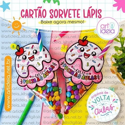 Arquivo de Corte Cartão Sorvete Lápis Volta ás Aulas