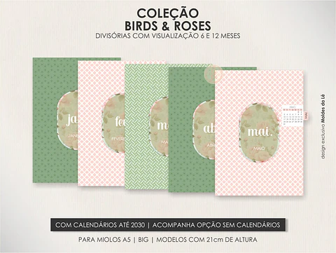 Arquivo Digital Coleção Birds &amp; Roses Capas+Divisórias
