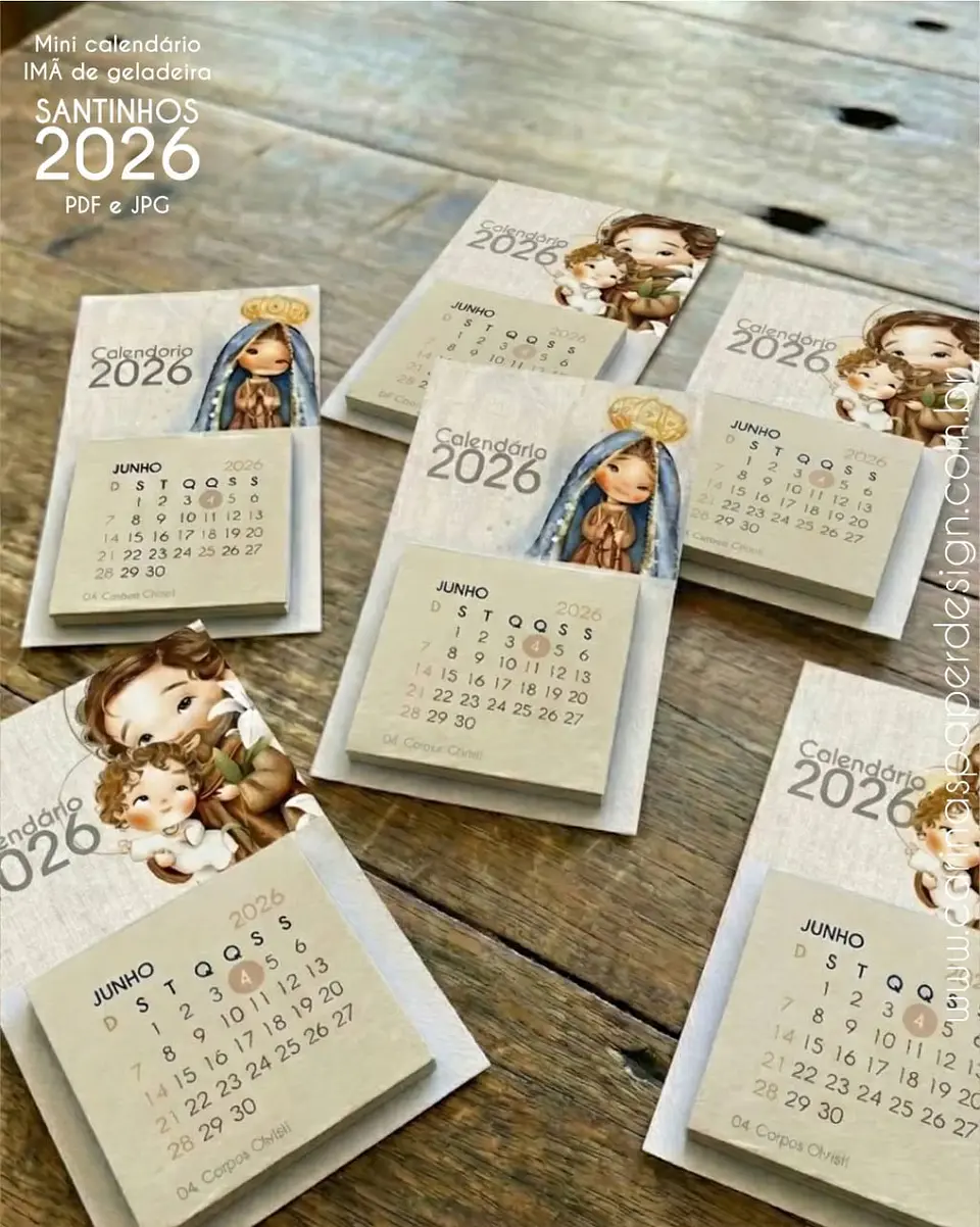 Arquivo Digital Mini Calendário Imã de Geladeira Santinhos 2026 1