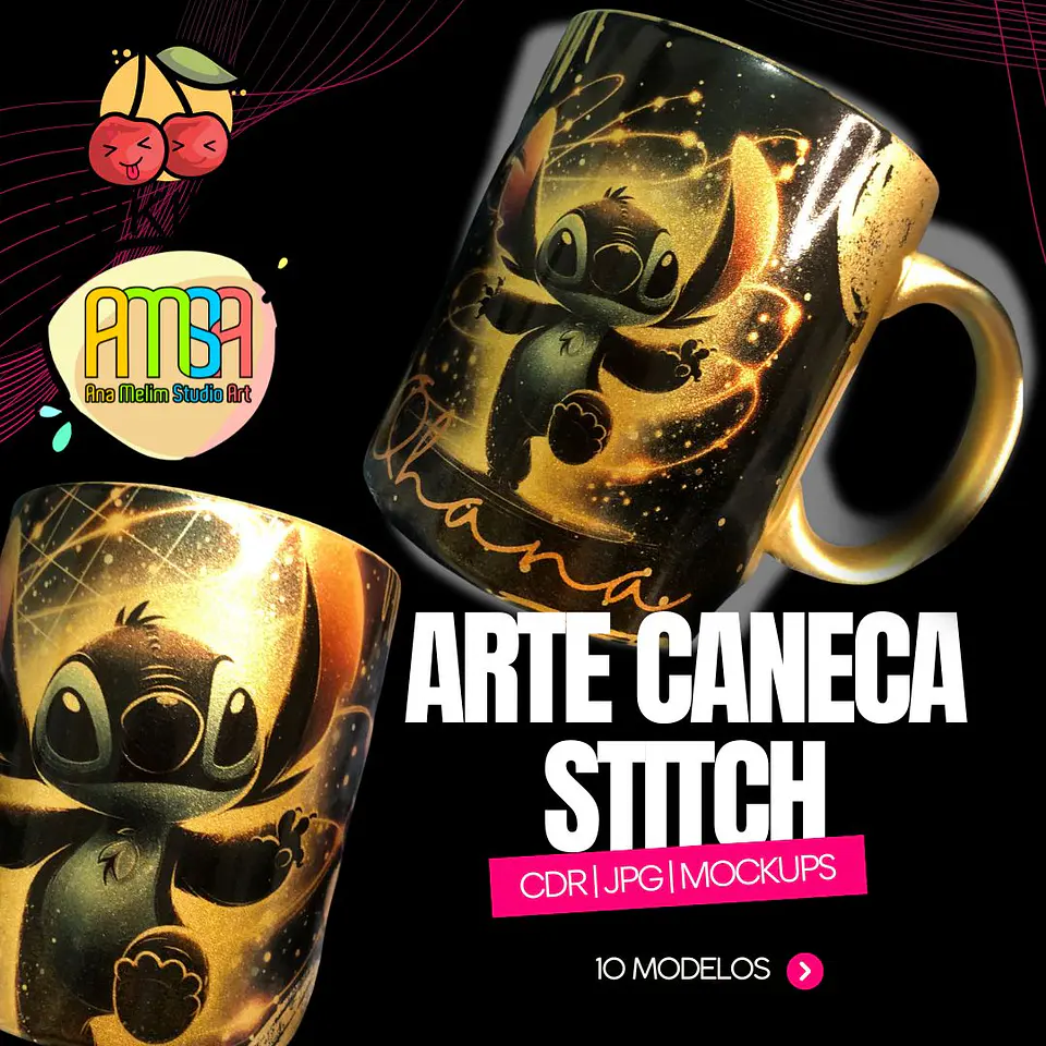Arquivo Digital Arte Caneca Stitch Black 1
