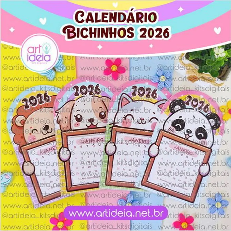 Arquivo Kit Digital - Calendário Bichinhos 2026 1