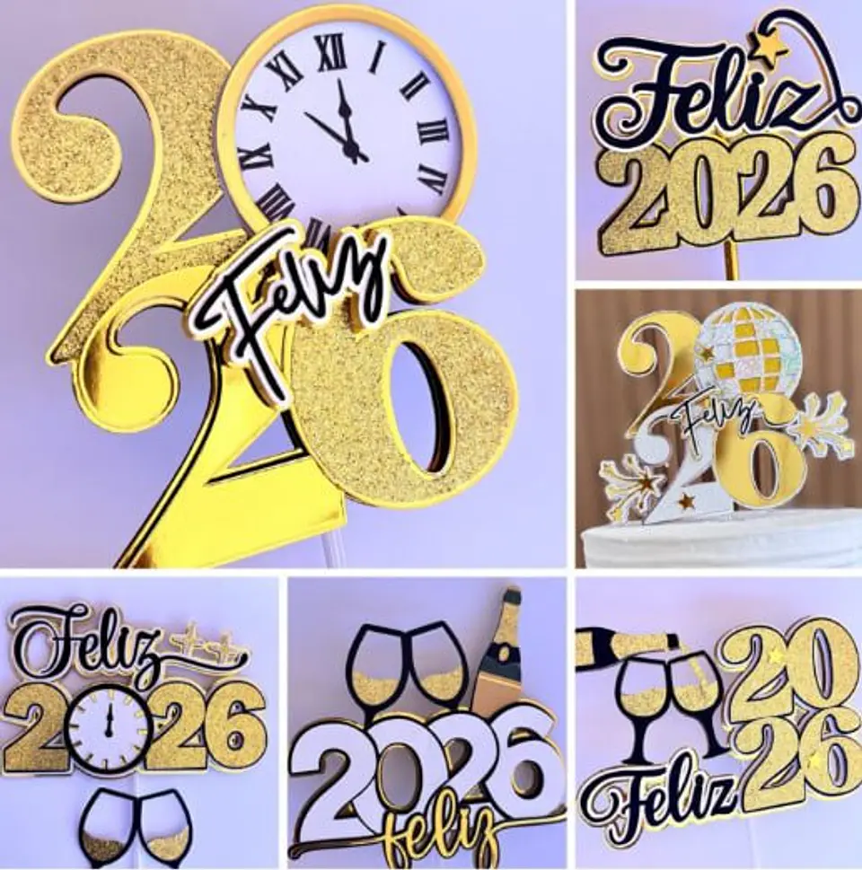 Arquivo de Corte Combo Topos de Bolo Ano Novo 2026 1