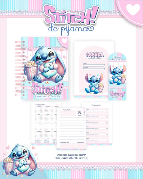 Arquivo Digital Escolar 2026 Stitch de Pijama