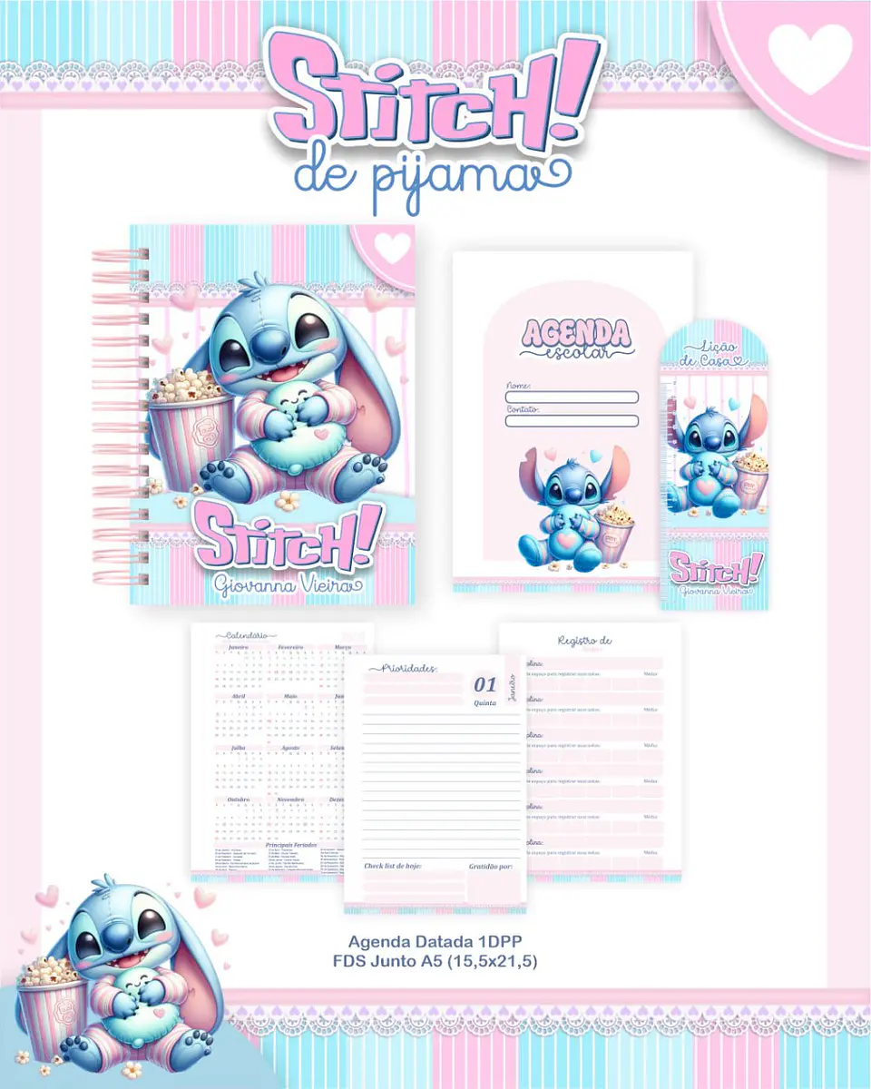 Arquivo Digital Escolar 2026 Stitch de Pijama 2
